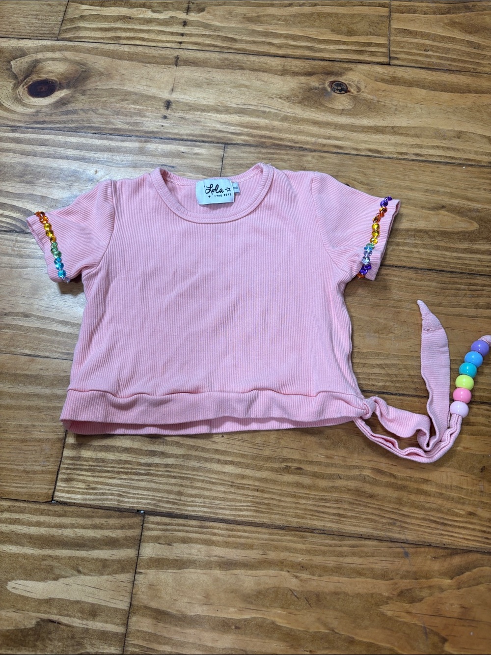 Lola + The Boys Size 4 Coral Top with Rhinestone Sleeves & Beads